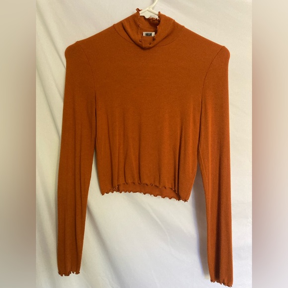 Burnt Orange Wilfred Cropped Mock Turtleneck Top Sz S - Picture 2 of 5